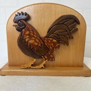 Vintage Mid Century Modern Farmhouse Cottagecore Wooden Rooster Napkin Holder